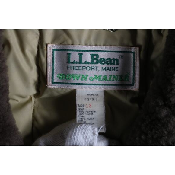 L.L. Bean Coat Womens 18 Brown Mainer Down Trench Fur Trim Lamb 70s Vintage - Picture 4 of 6